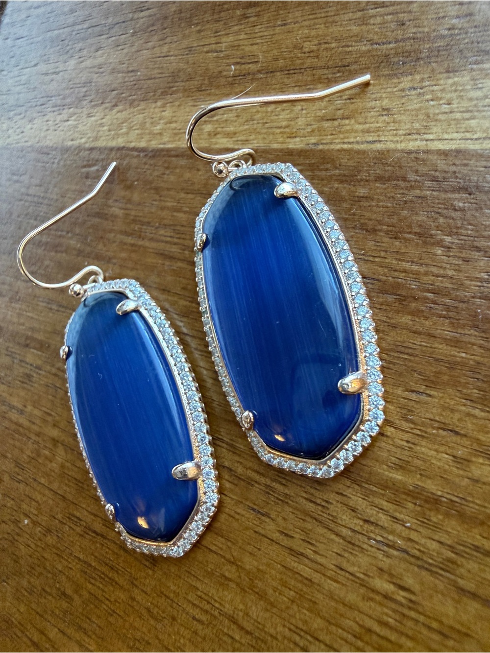 Kendra Scott - Deep Blue Stone Drop Earrings with Pavé Halo